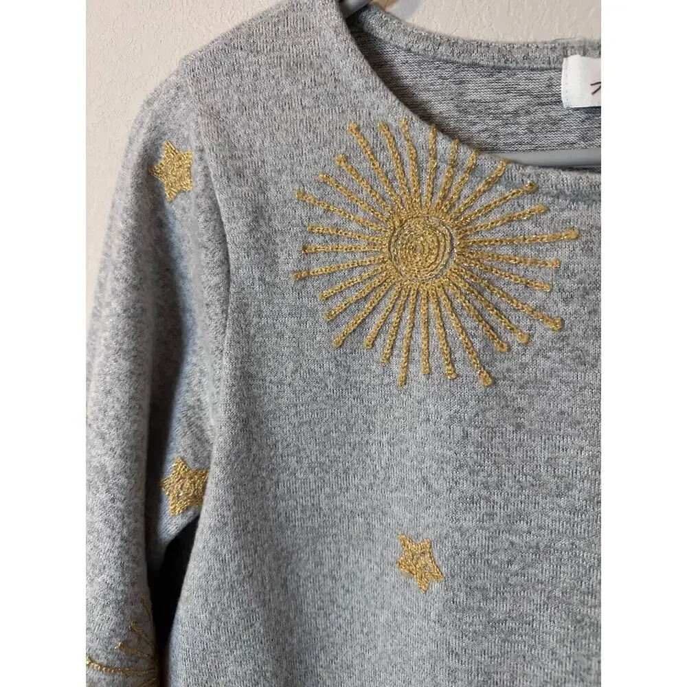 Amelioré medium Women's Celestial Embroidered Top in gray with gold embroidery - Picture 2 of 5
